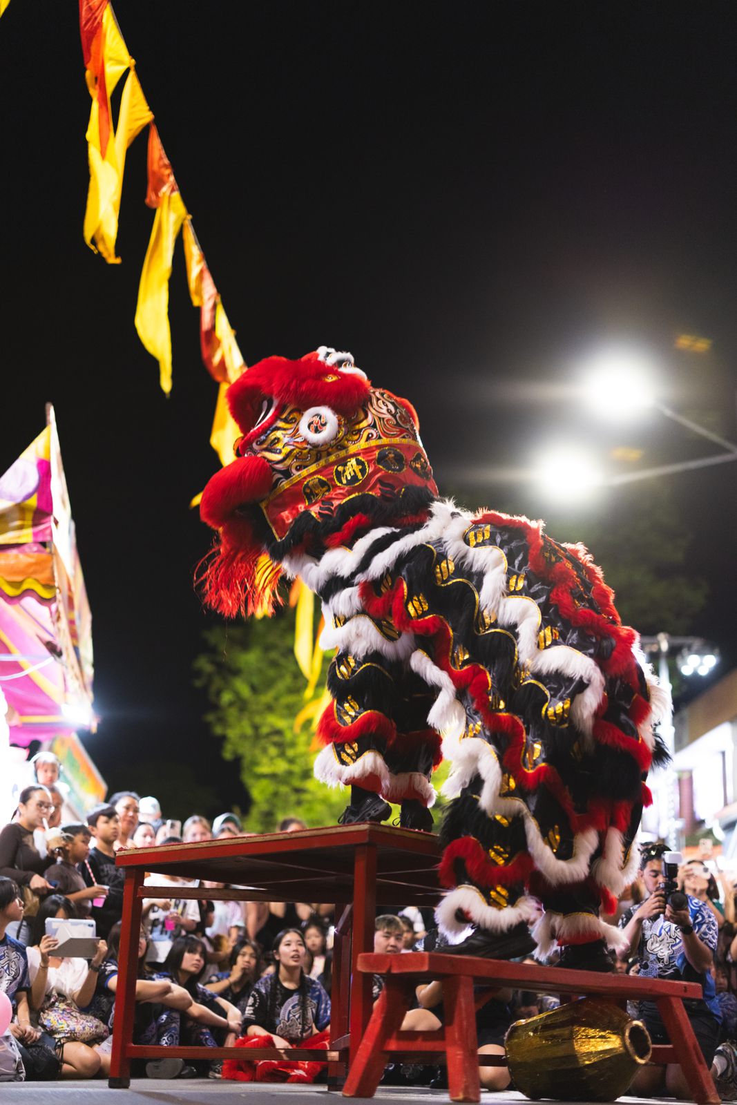 Lion dance performance at a night festival