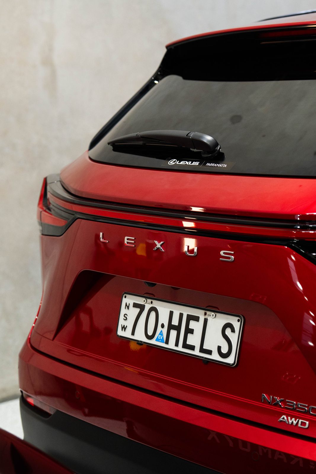 Red Lexus rear badge
